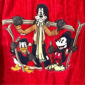 The Disney Store Red Corduroy Shirt Women’s Large Goofy Mickey Donald Skiing